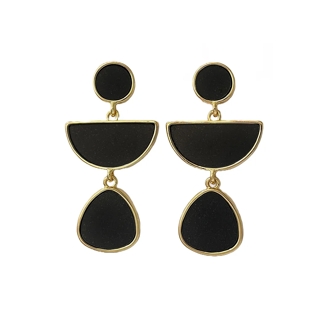 Organic Black Acrylic Gold-Toned Triple Drop Earrings