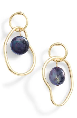 Organic link and peacock pearl drop earrings