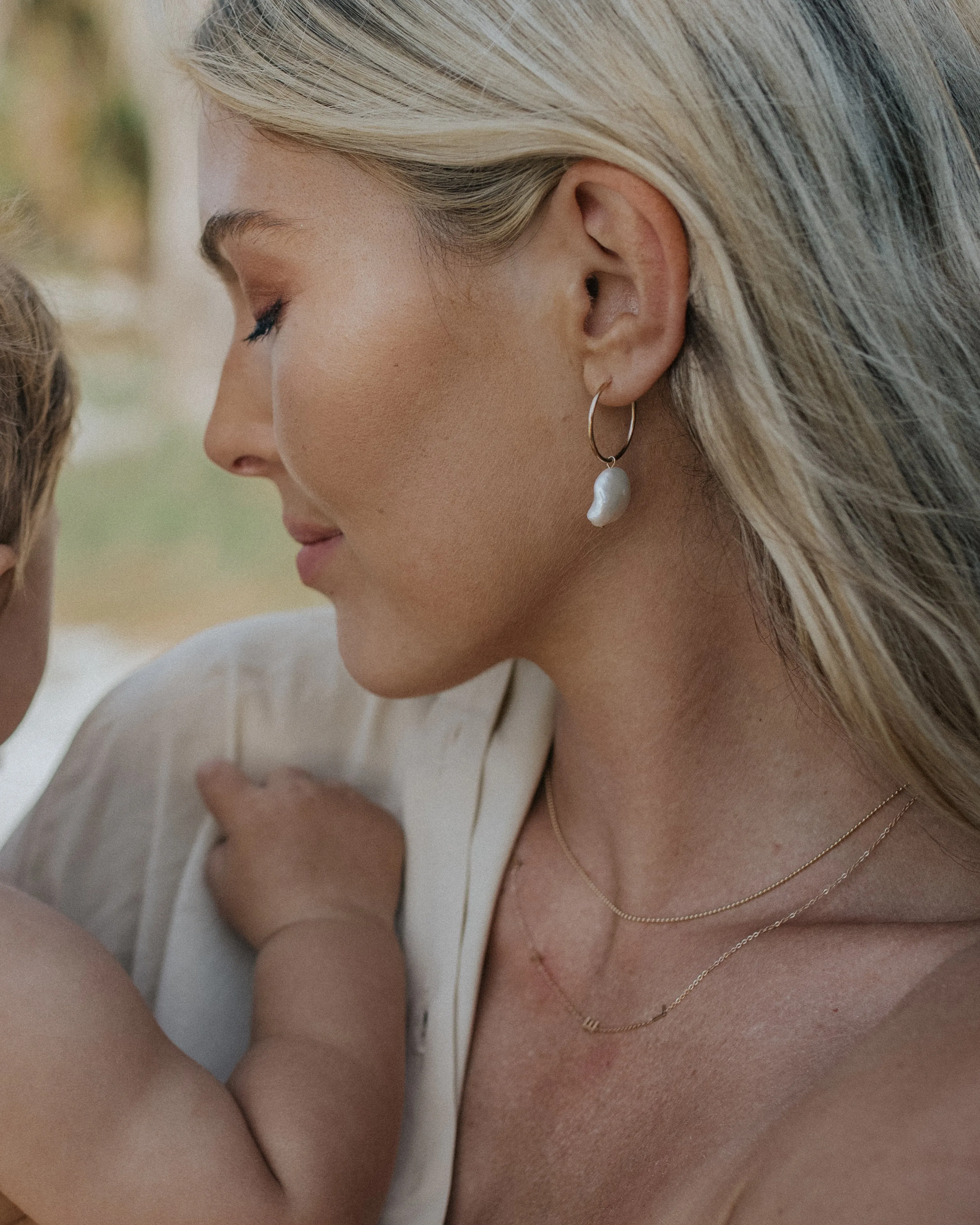 Organic Pearl hoop earrings
