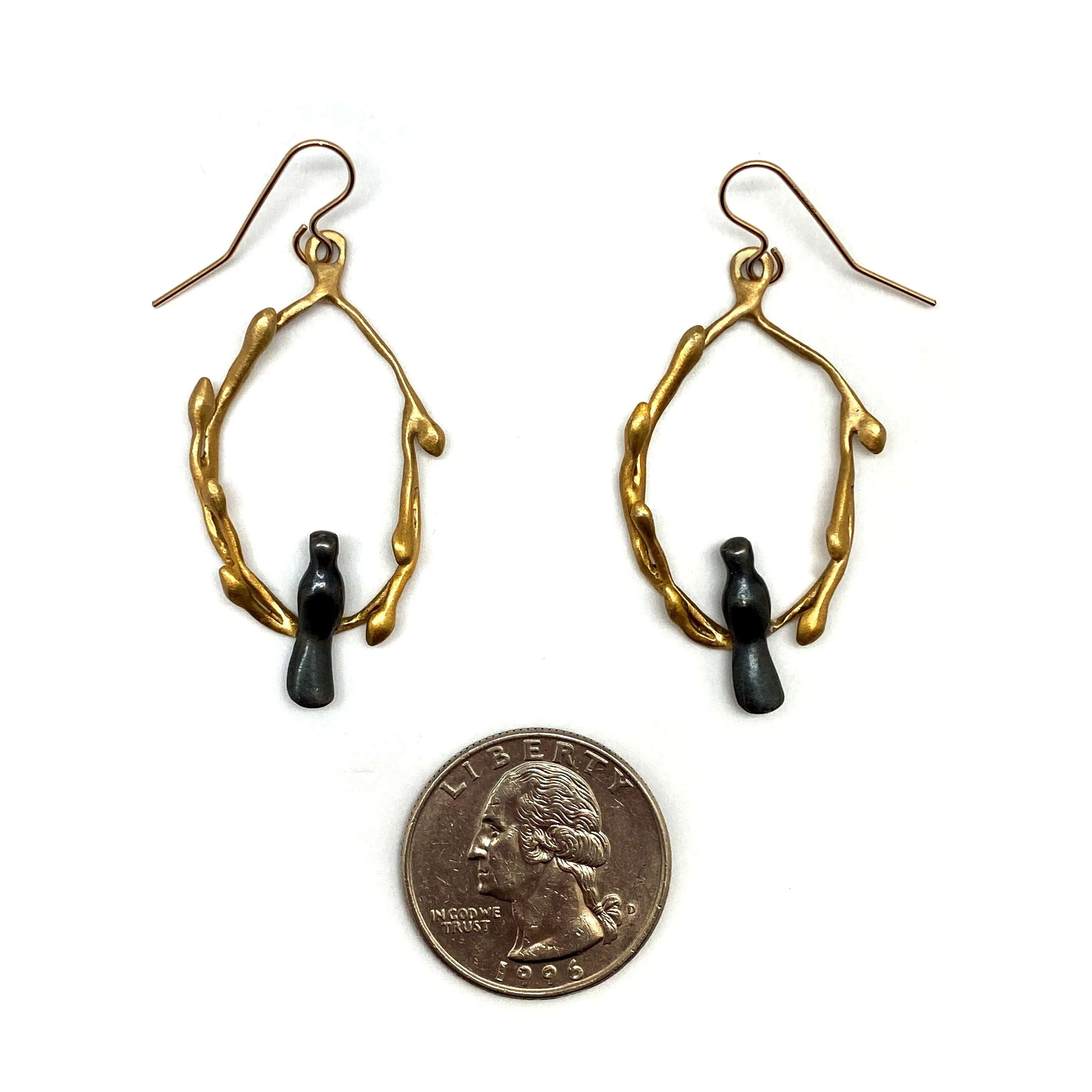 Oxidized Sterling Silver and Gold Vermeil Bird Earrings