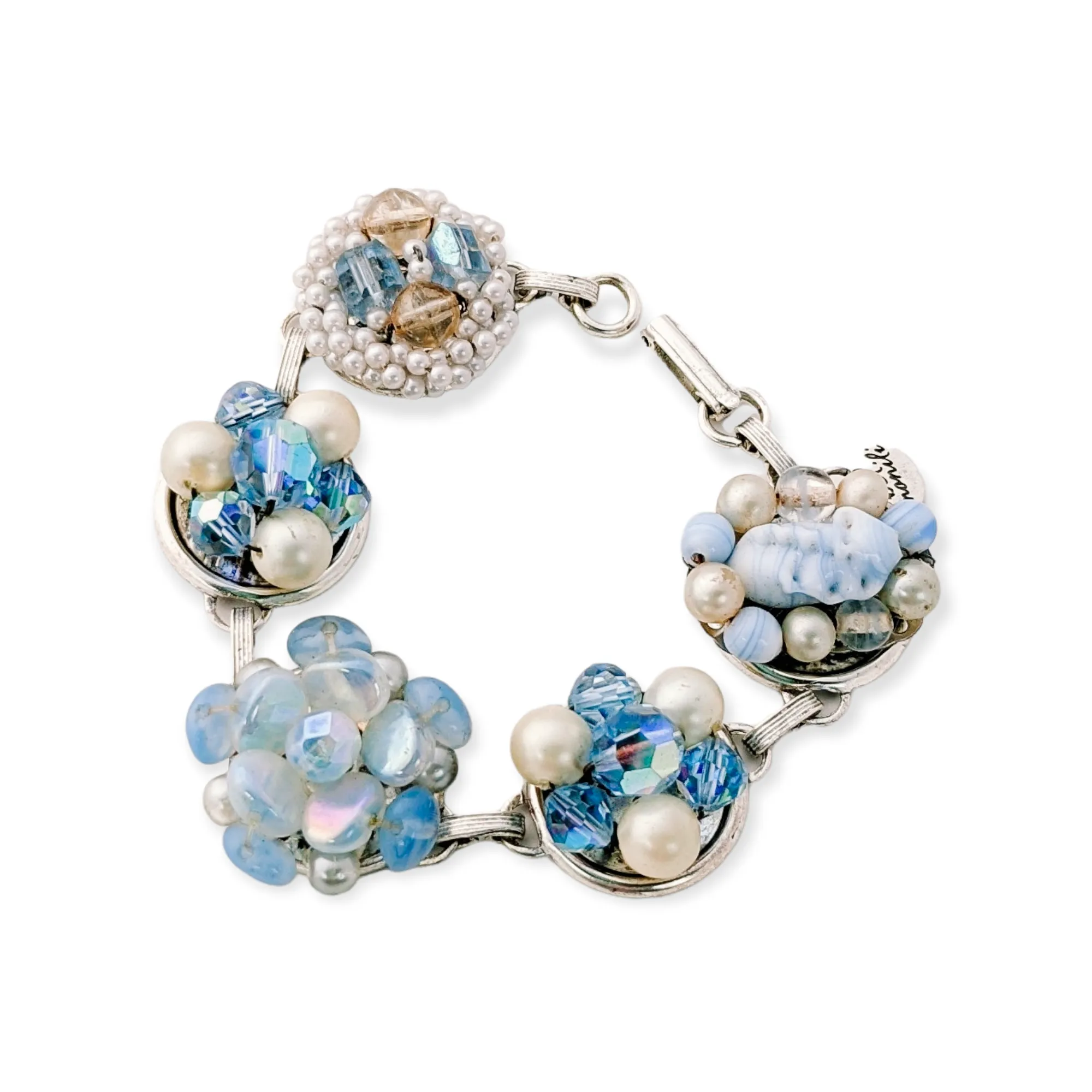 Pale Blue and Cream Vintage Cluster Bracelet
