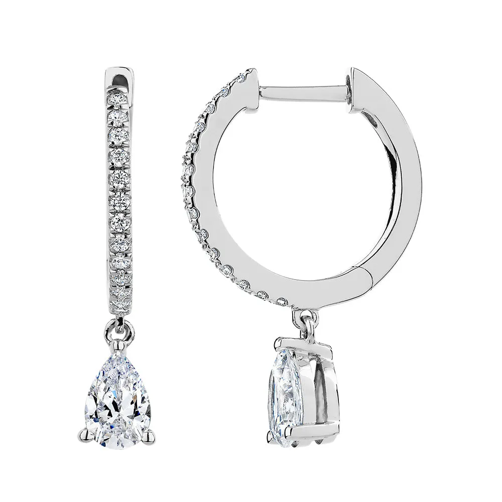 Pear and Round Brilliant drop earrings with 0.92 carats* of diamond simulants in sterling silver