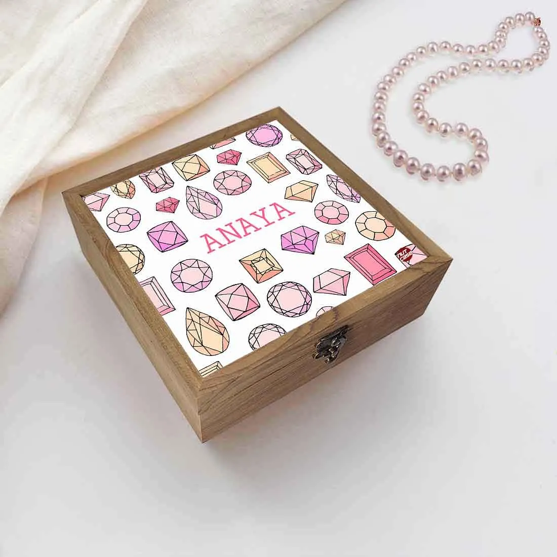 Personalized Wooden Jewellery Box for Women - Colorful Diamond