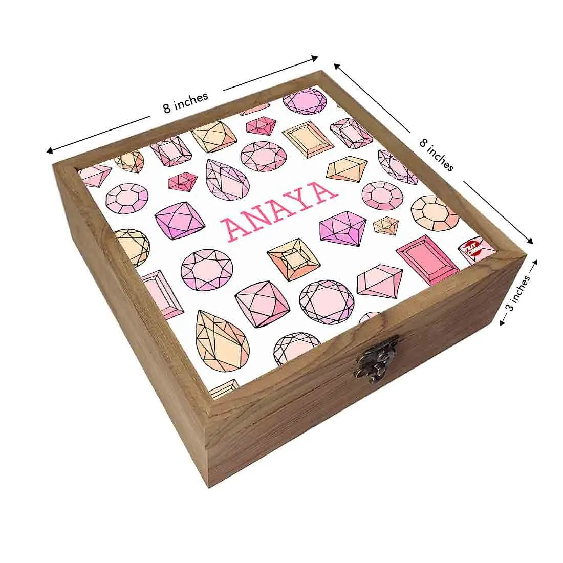 Personalized Wooden Jewellery Box for Women - Colorful Diamond