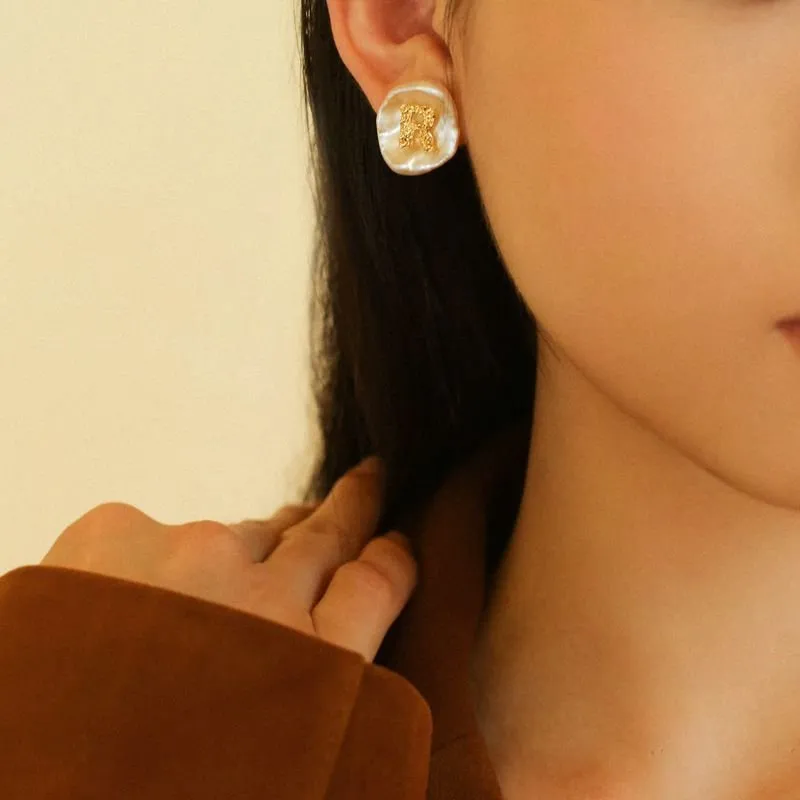 Petal Baroque Pearl Letter Earrings