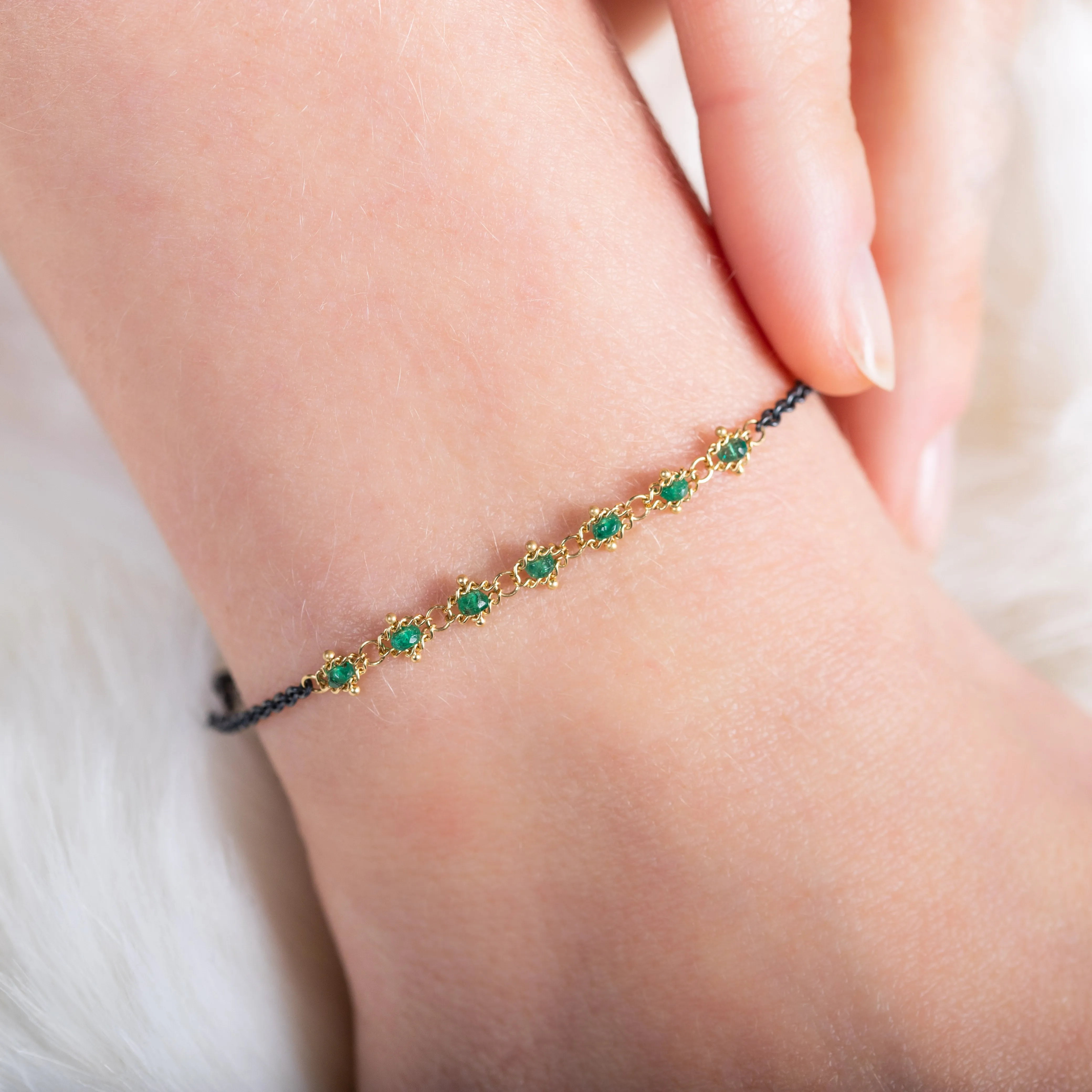 Petite Contrast Textile Bracelet in Emerald