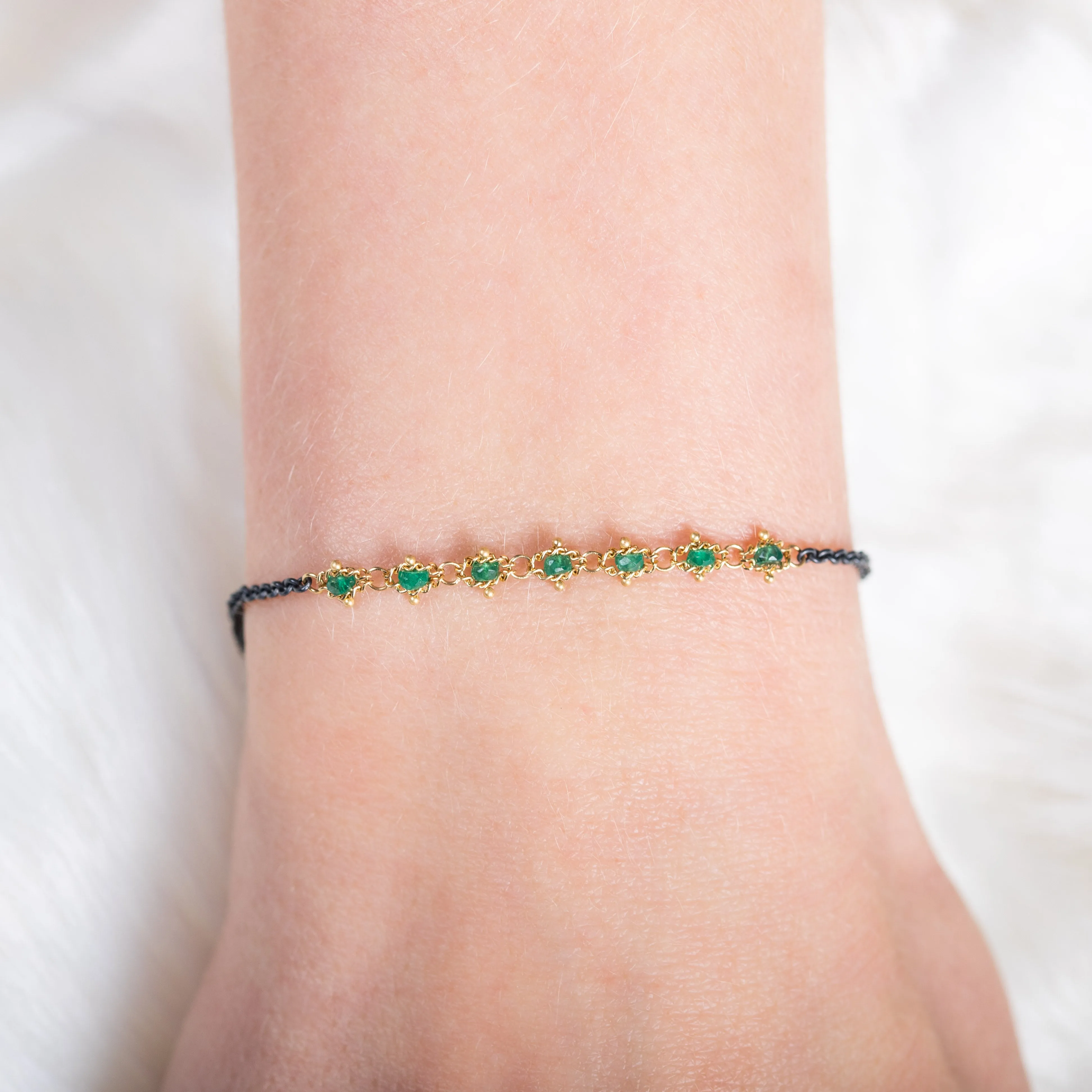 Petite Contrast Textile Bracelet in Emerald