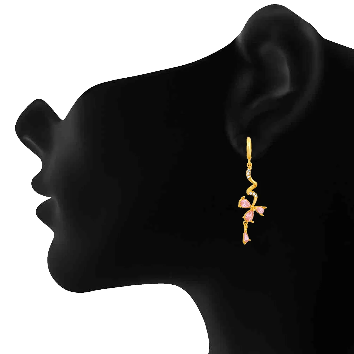 Pink Floral Love Beautiful Cubic Zirconia Long Dangler Earrings
