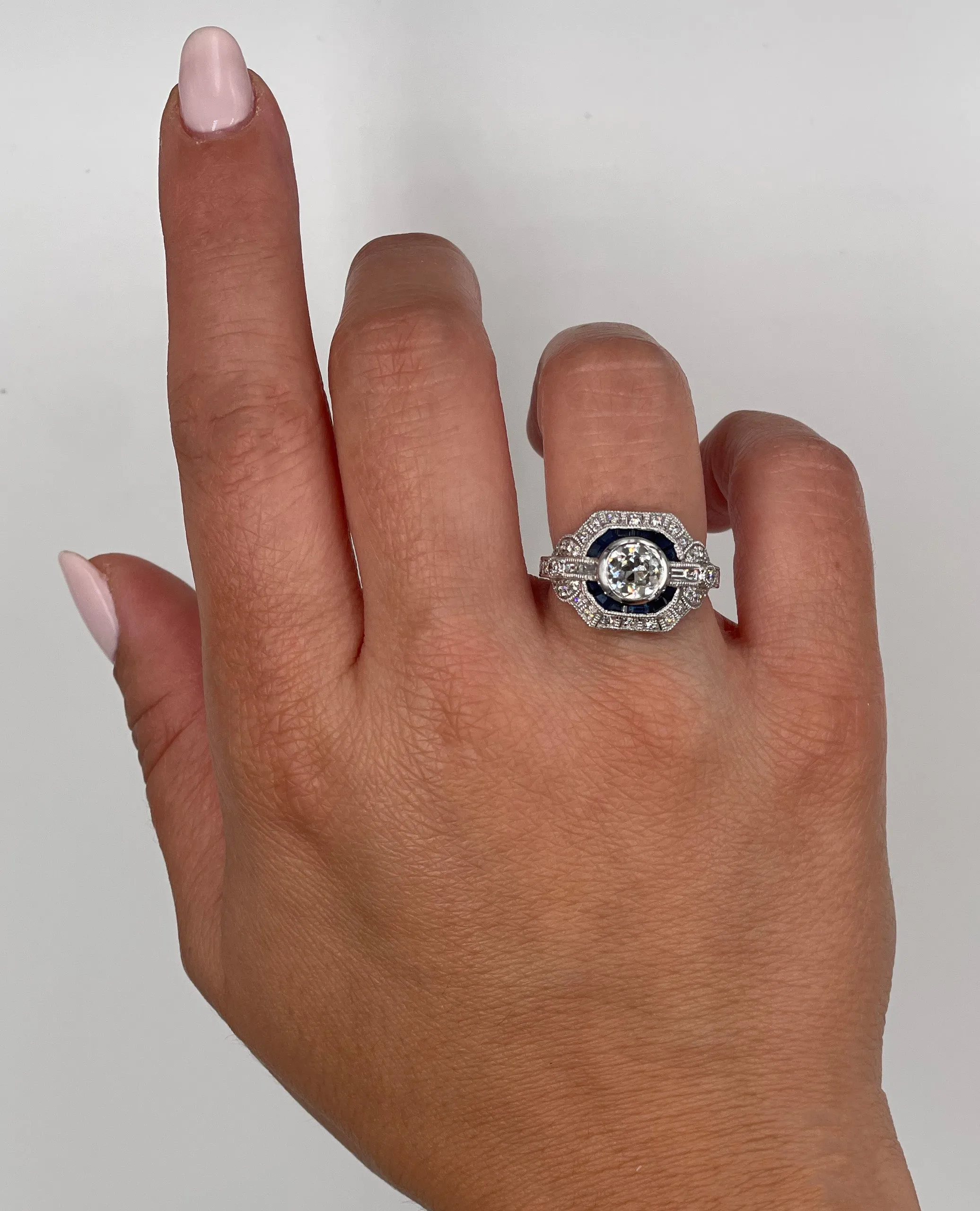 Platinum Sapphire and Diamond Art Deco Ring
