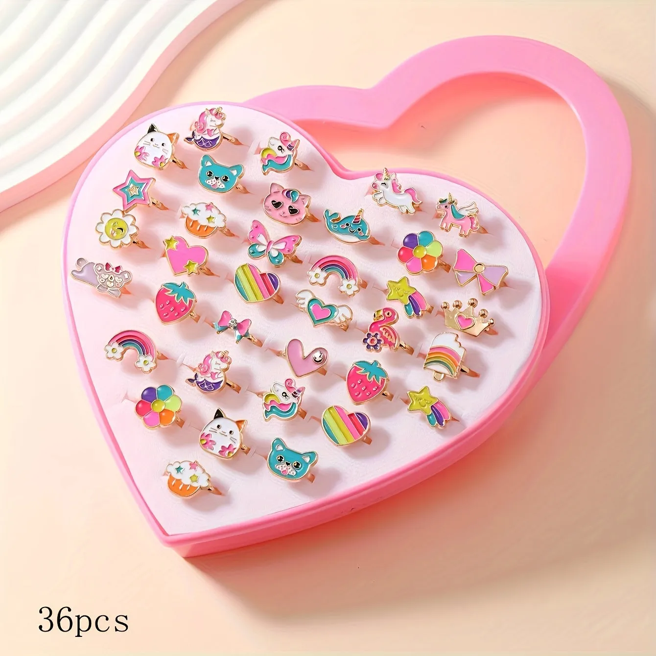 Princess-Themed Adjustable Cartoon Rings Set for Kids (36 Pieces)