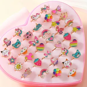Princess-Themed Adjustable Cartoon Rings Set for Kids (36 Pieces)