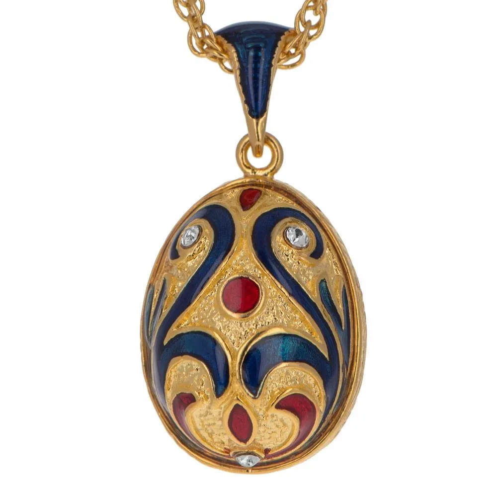 Red Studs on Gold Tone Royal Egg Pendant Necklace