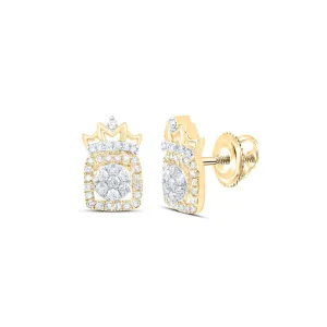 Regal Radiance: 10kt Yellow Gold Womens Round Diamond Crown Earrings 1/3 Cttw