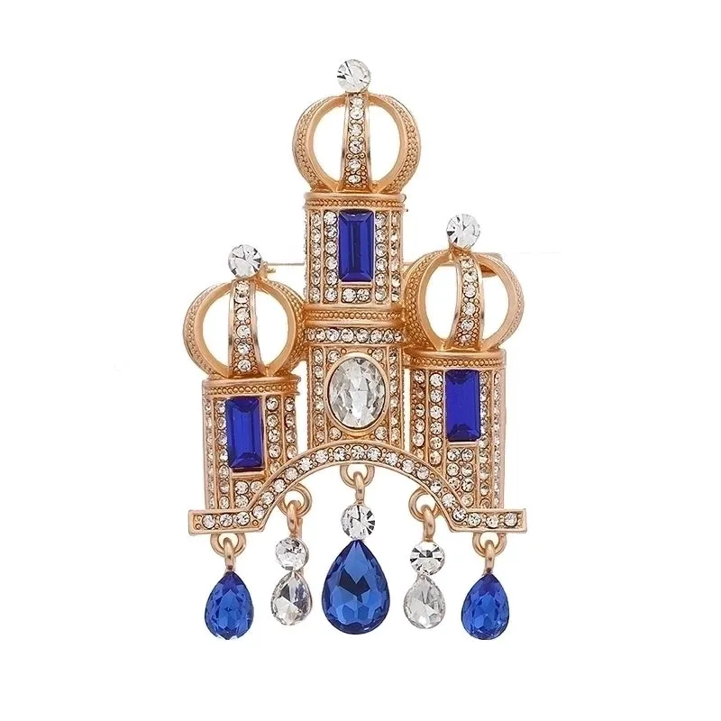 Retro Castle Alloy Plating Inlay Rhinestones Unisex Brooches