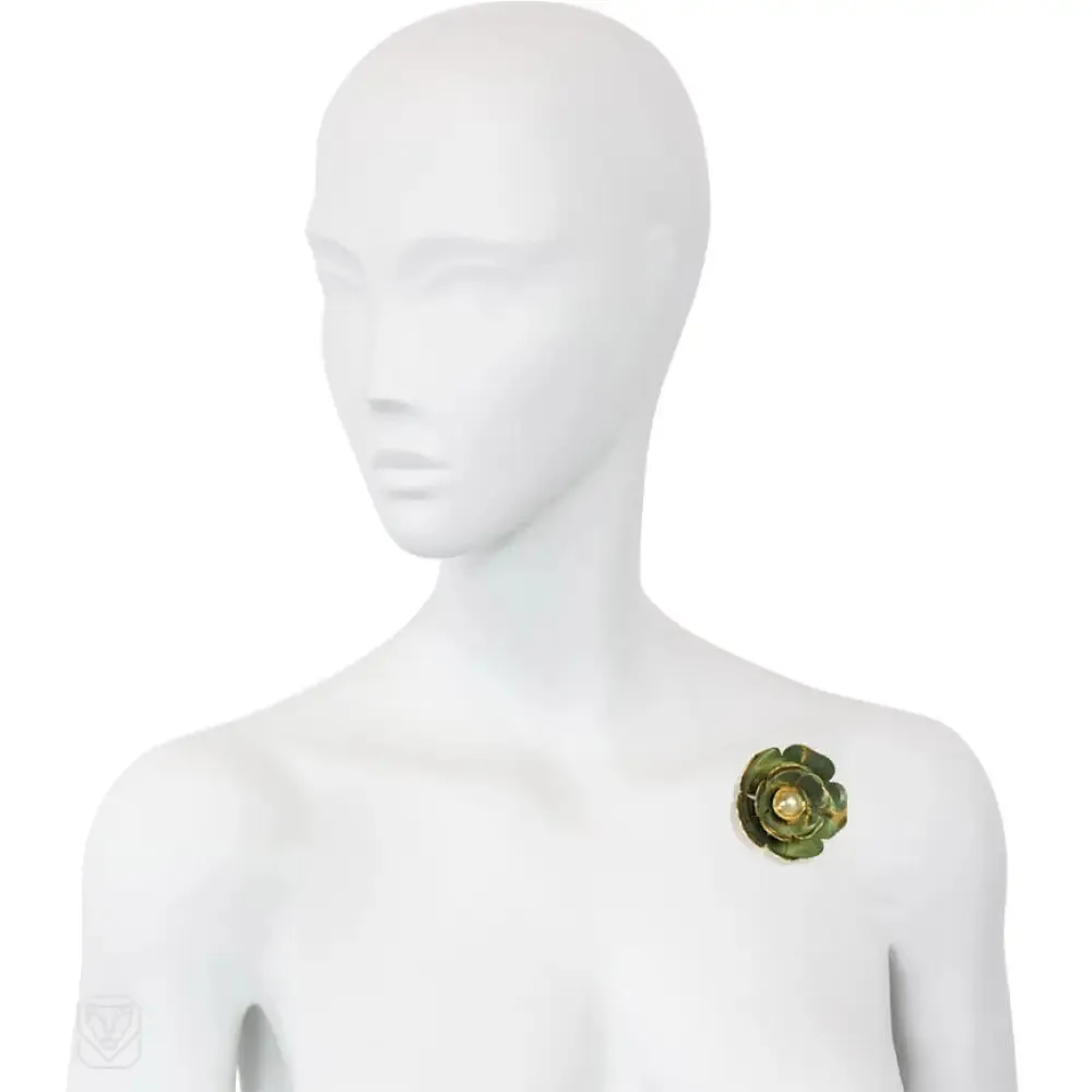 Retro gold and blue enamel flower brooch, Cartier, NY