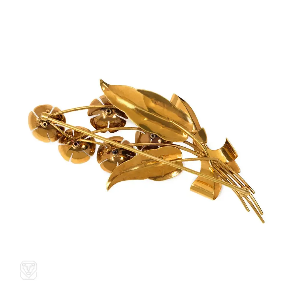 Retro gold and enamel bouquet brooch, Cartier