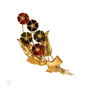 Retro gold and enamel bouquet brooch, Cartier