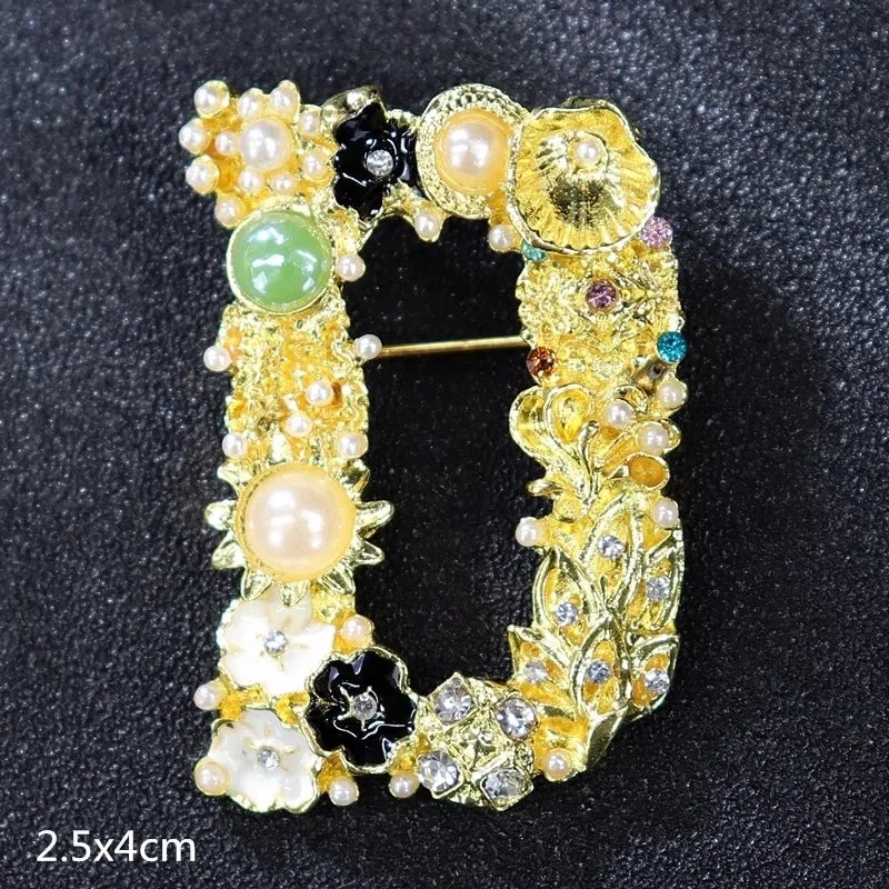 Retro Letter Moon Flower Alloy Inlay Artificial Gemstones Women's Brooches