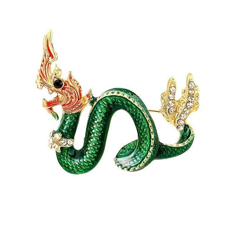Retro Pin Animal Dragon Alloy Enamel Rhinestones Unisex Brooches