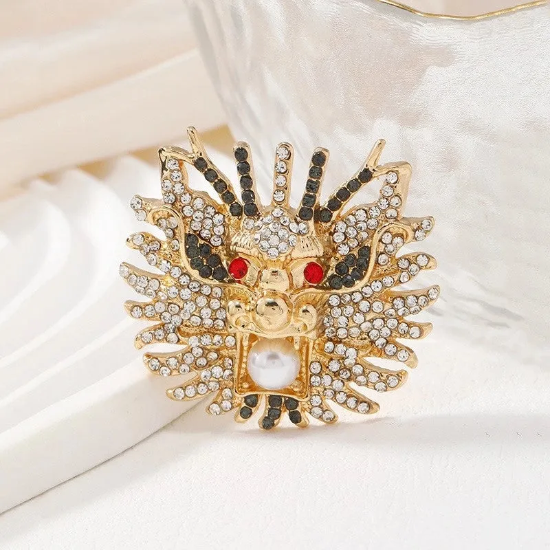 Retro Pin Animal Dragon Alloy Enamel Rhinestones Unisex Brooches