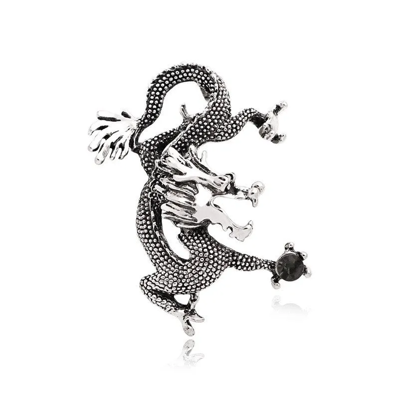 Retro Pin Animal Dragon Alloy Enamel Rhinestones Unisex Brooches