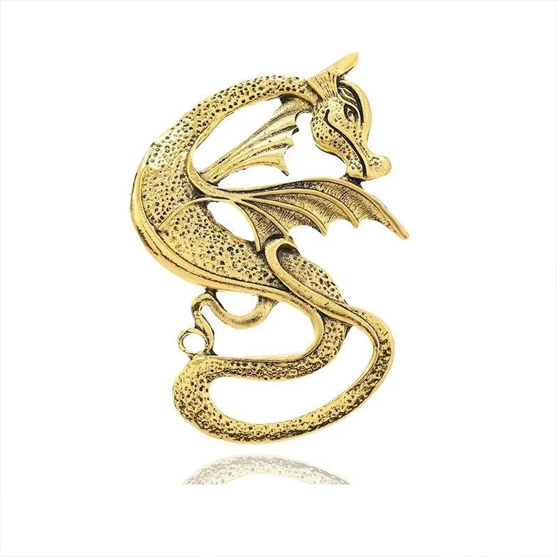 Retro Pin Animal Dragon Alloy Enamel Rhinestones Unisex Brooches