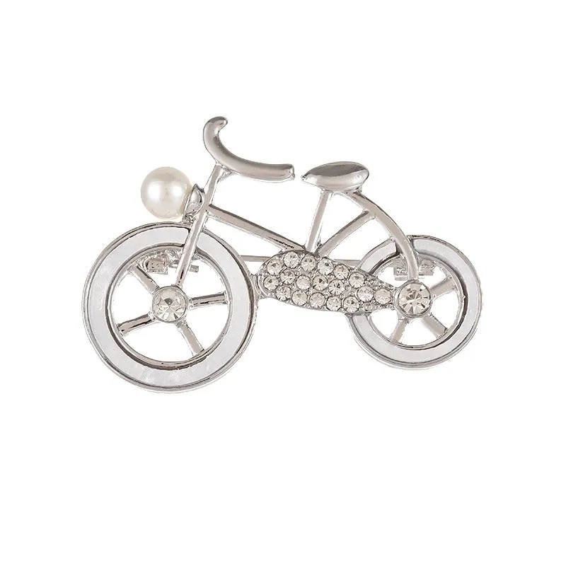 Retro Pin Bicycle Zinc Alloy Plating Inlay Rhinestones Pearl Unisex Brooches