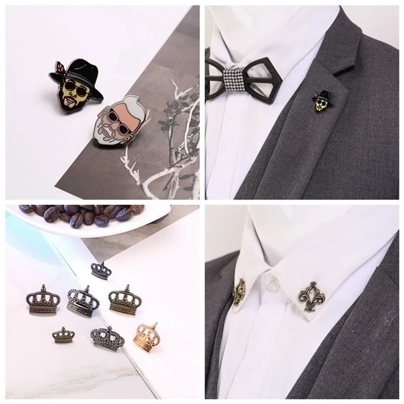 Retro Pin Human Crown Alloy Inlay Artificial Gemstones Unisex Brooches