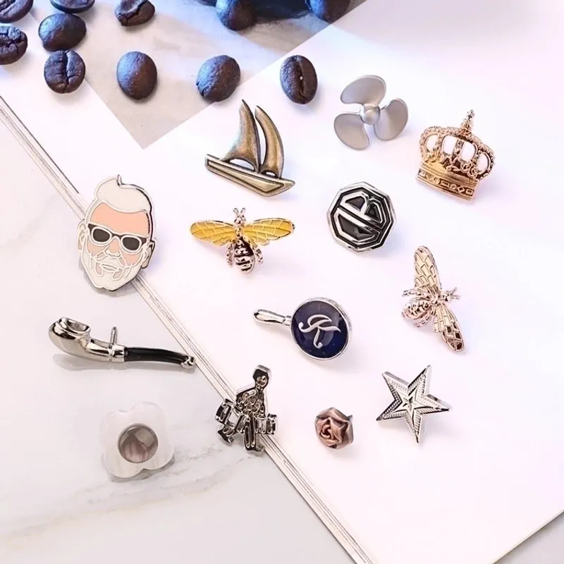 Retro Pin Human Crown Alloy Inlay Artificial Gemstones Unisex Brooches