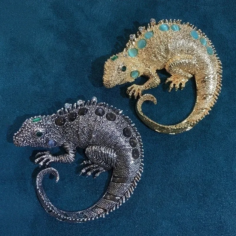 Retro Pin Lizard Alloy Plating Inlay Artificial Gemstones Rhinestones Unisex Brooches