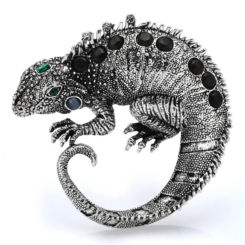 Retro Pin Lizard Alloy Plating Inlay Artificial Gemstones Rhinestones Unisex Brooches