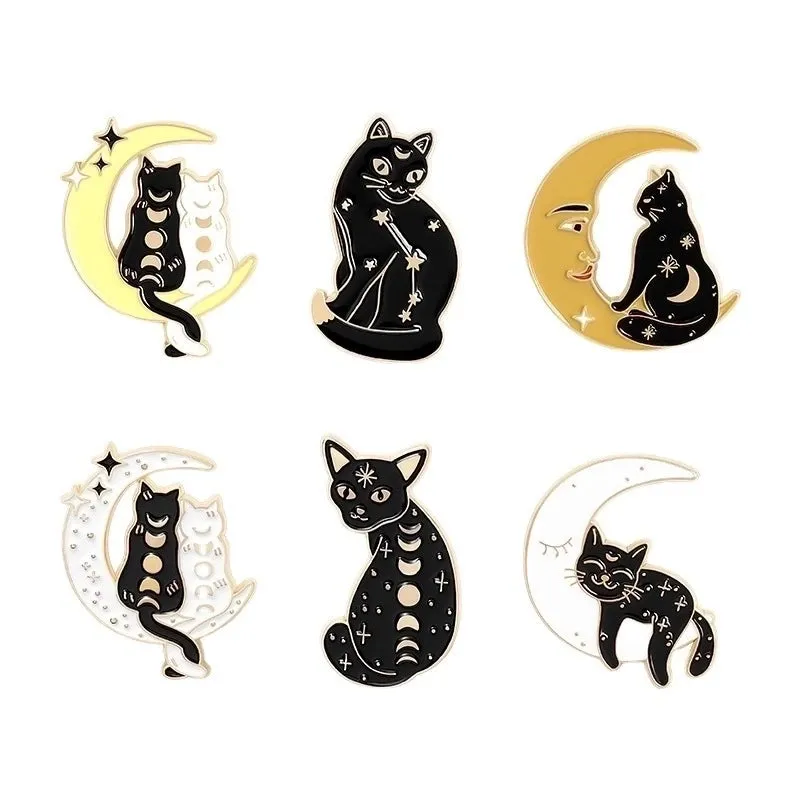 Retro Pin Moon Cat Alloy Inlaid Gold Unisex Brooches