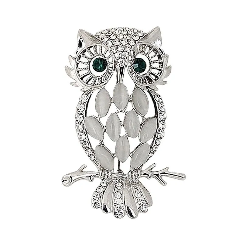 Retro Pin Owl Alloy Inlay Artificial Gemstones Unisex Brooches