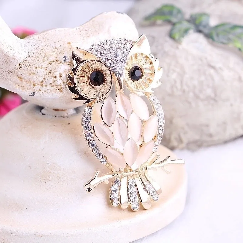 Retro Pin Owl Alloy Inlay Artificial Gemstones Unisex Brooches
