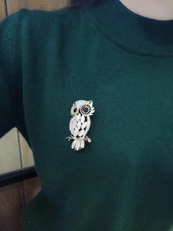 Retro Pin Owl Alloy Inlay Artificial Gemstones Unisex Brooches