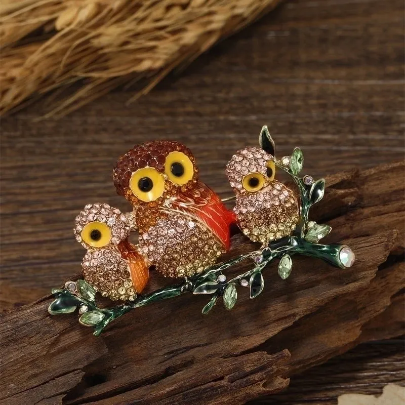 Retro Pin Owl Alloy Inlay Rhinestones Unisex Brooches