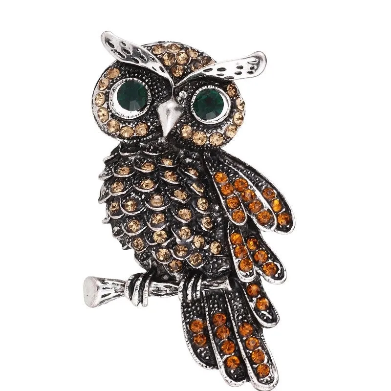 Retro Pin Owl Alloy Plating Zircon Women's Brooches