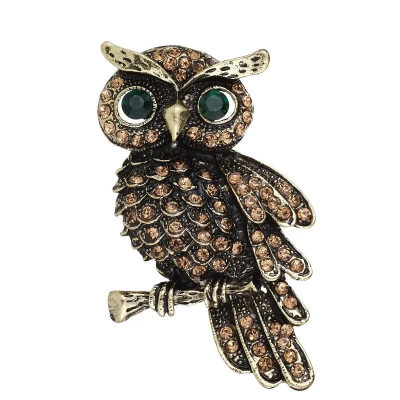 Retro Pin Owl Alloy Plating Zircon Women's Brooches