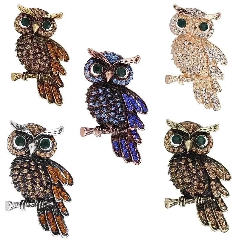 Retro Pin Owl Alloy Plating Zircon Women's Brooches