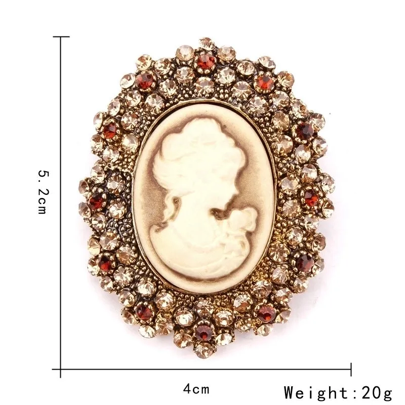 Retro Pin Portrait Alloy Plating Rhinestones Women'S Brooches