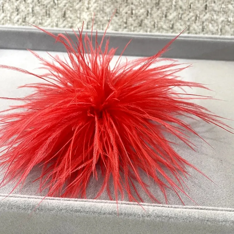 Retro Pin Solid Color Ostrich Hair Women's Brooches