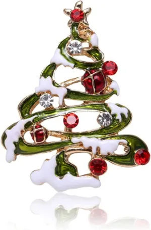 Rhinestone Crystal Christmas Brooch, Christmas Tree Brooch Pins for Xmas Holiday Party Celebration, Cute Brooch for Women and Men