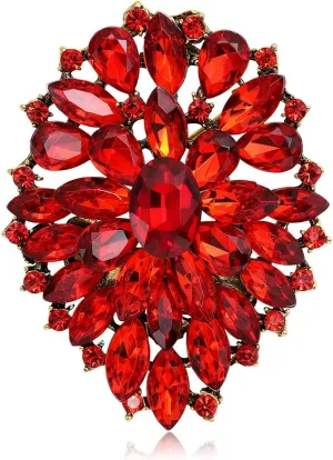 Rhinestone Crystal Oval Brooch Premium Large Flower Brooch Blue/Red/Green/Gold/Silver/Purple Crystal Geometric Broochs Sparkling Lapel Pin Elegant Wedding Bridesmaid Dress Broachs Pin for Women