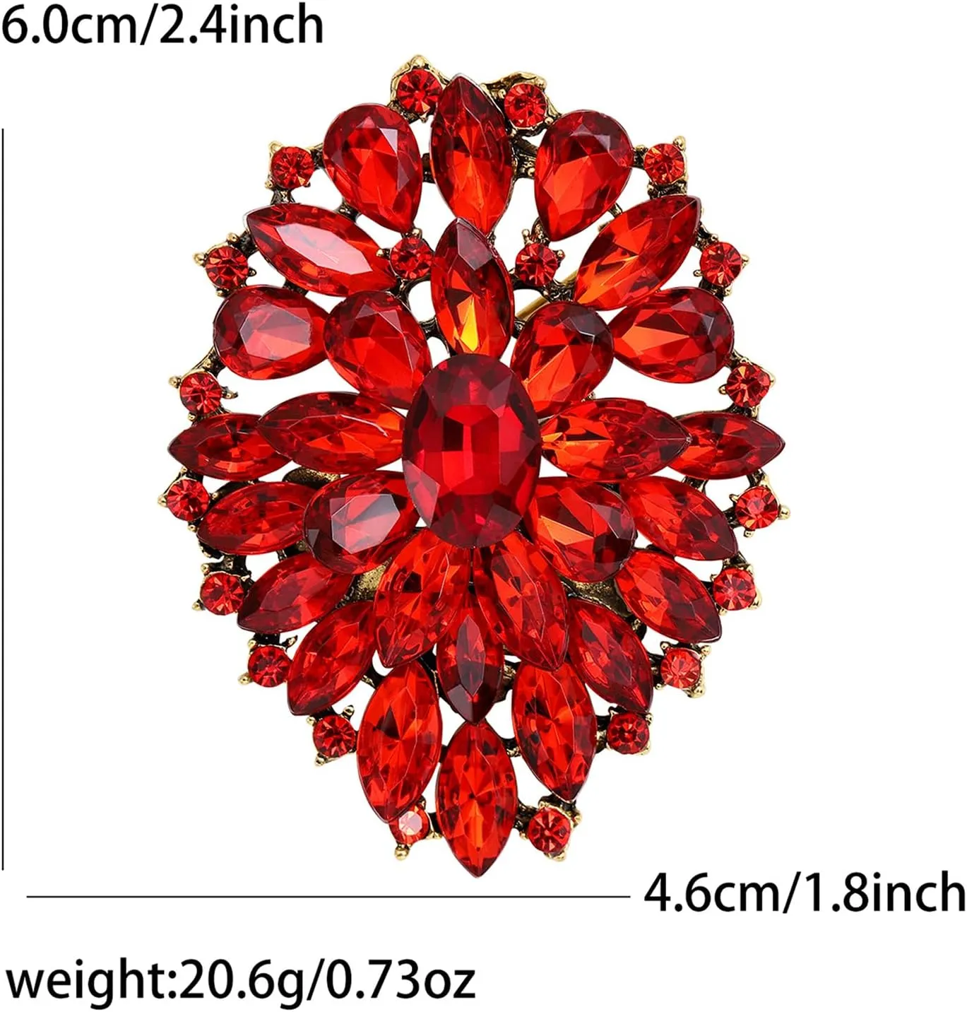 Rhinestone Crystal Oval Brooch Premium Large Flower Brooch Blue/Red/Green/Gold/Silver/Purple Crystal Geometric Broochs Sparkling Lapel Pin Elegant Wedding Bridesmaid Dress Broachs Pin for Women