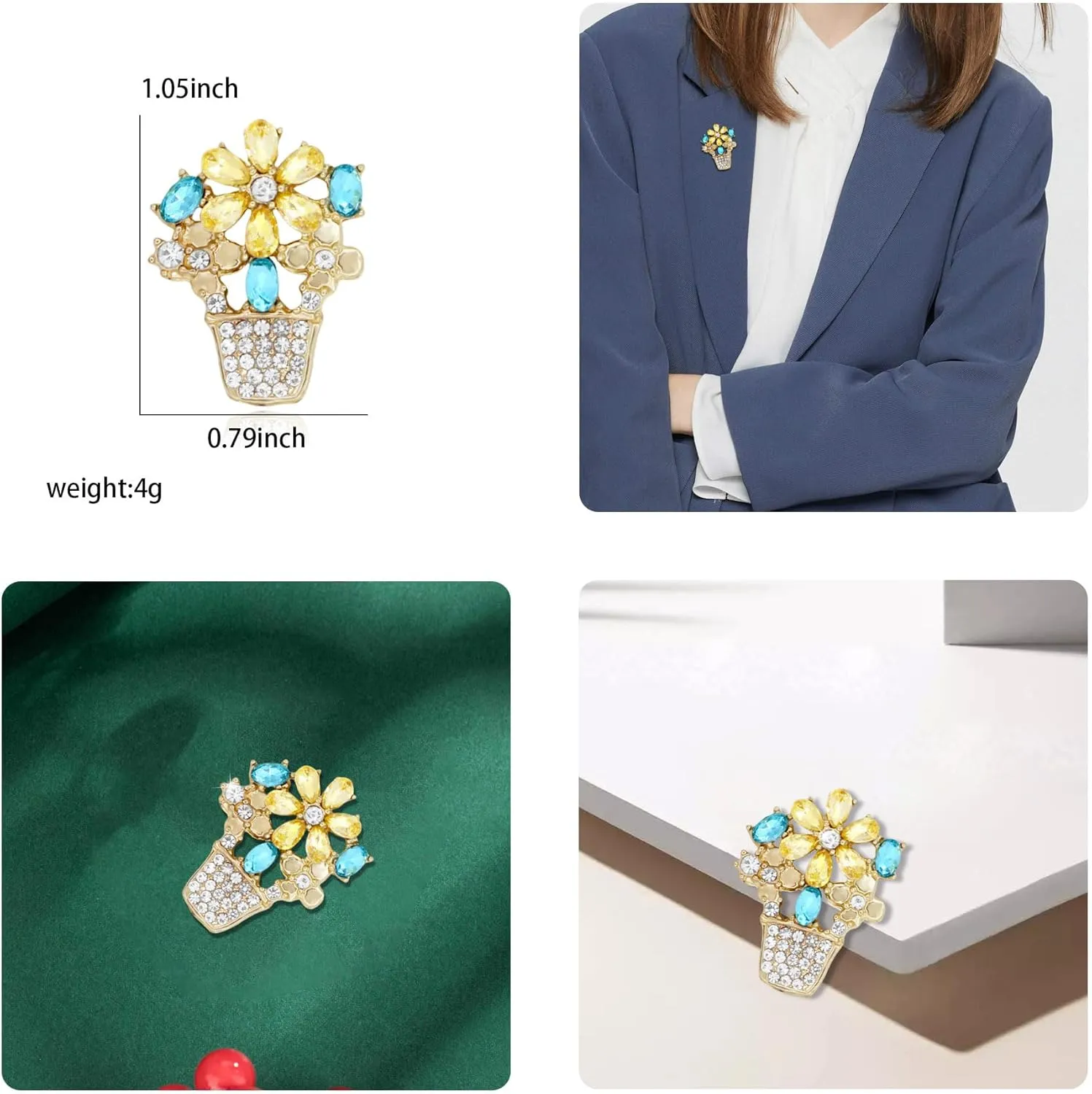 Rhinestone Flower Brooch Cute Floral Crystal Pearl Brooches and Pins for Women Gold brooch Fashion Jewelry for Women Men Gift