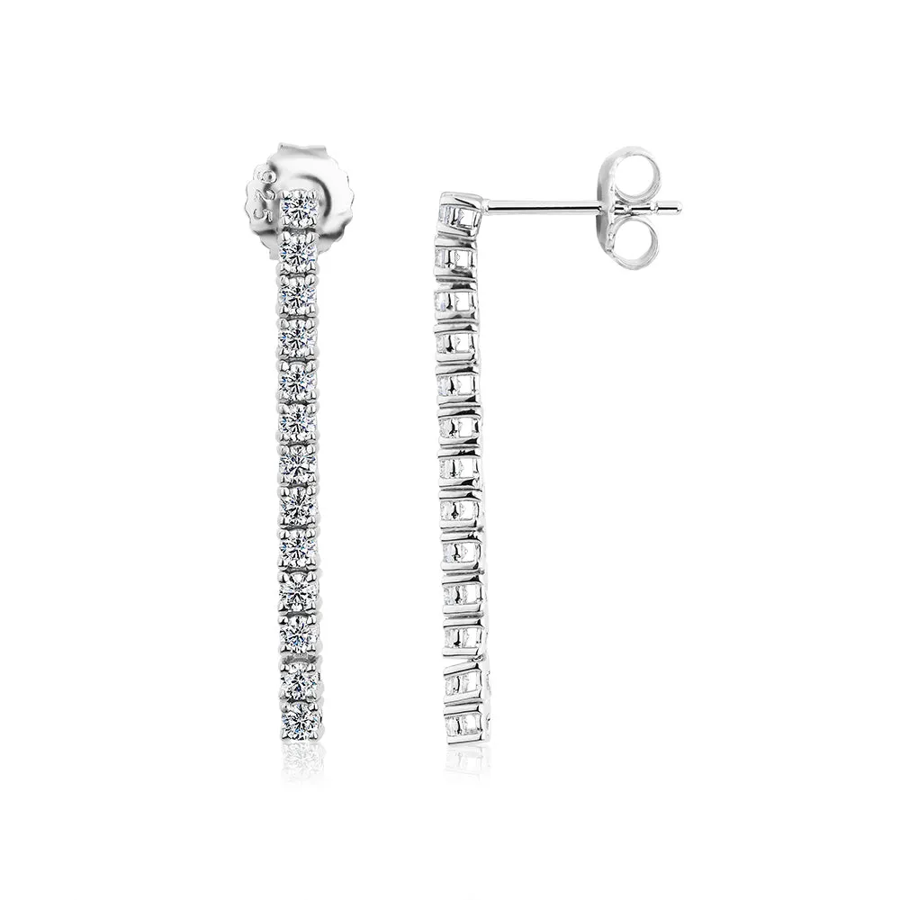 Round Brilliant drop earrings with 0.78 carats* diamond simulants in sterling silver