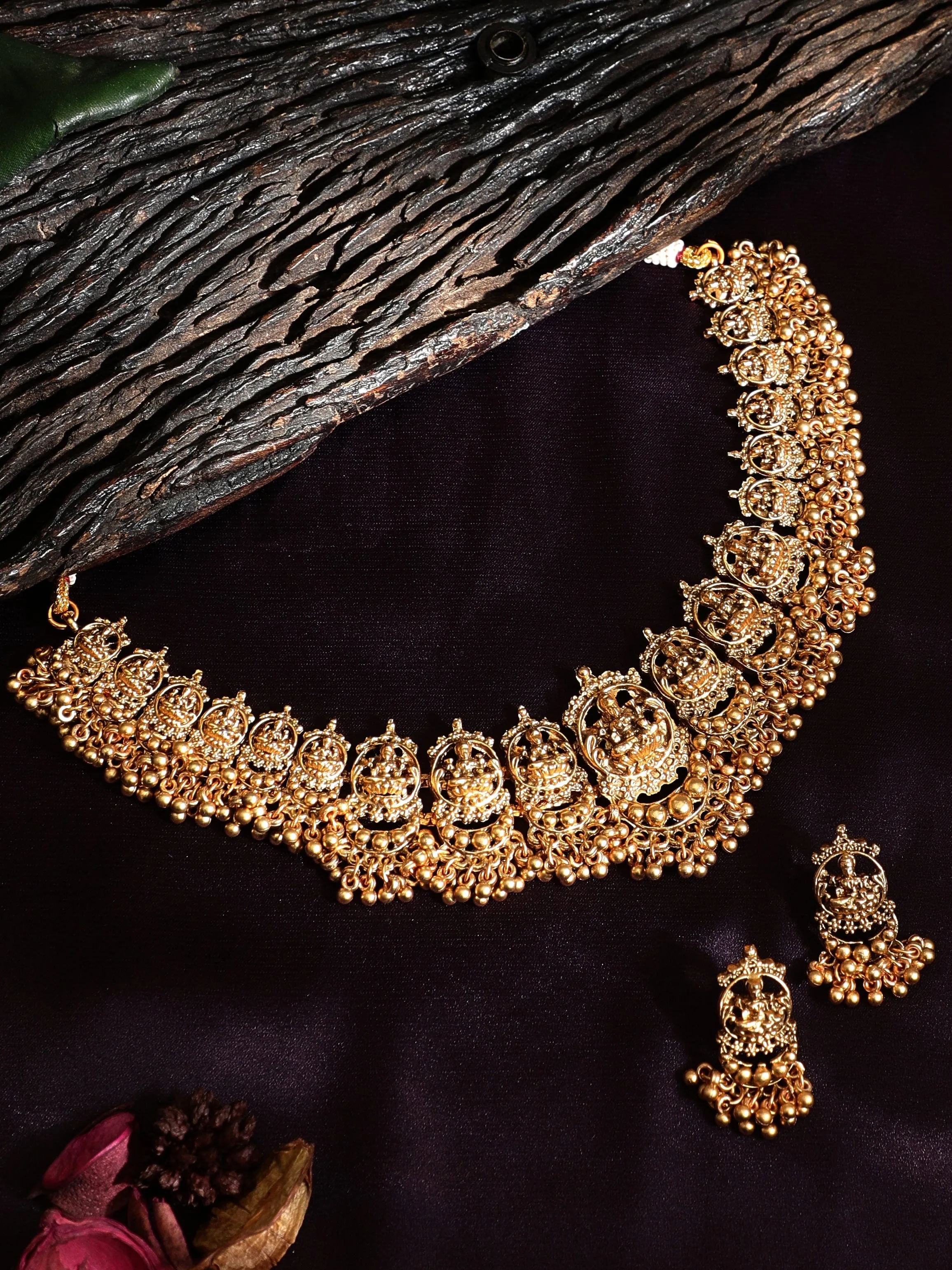 Rubans 24K Gold Plated Filigree Handcrafted Temple Necklace Set