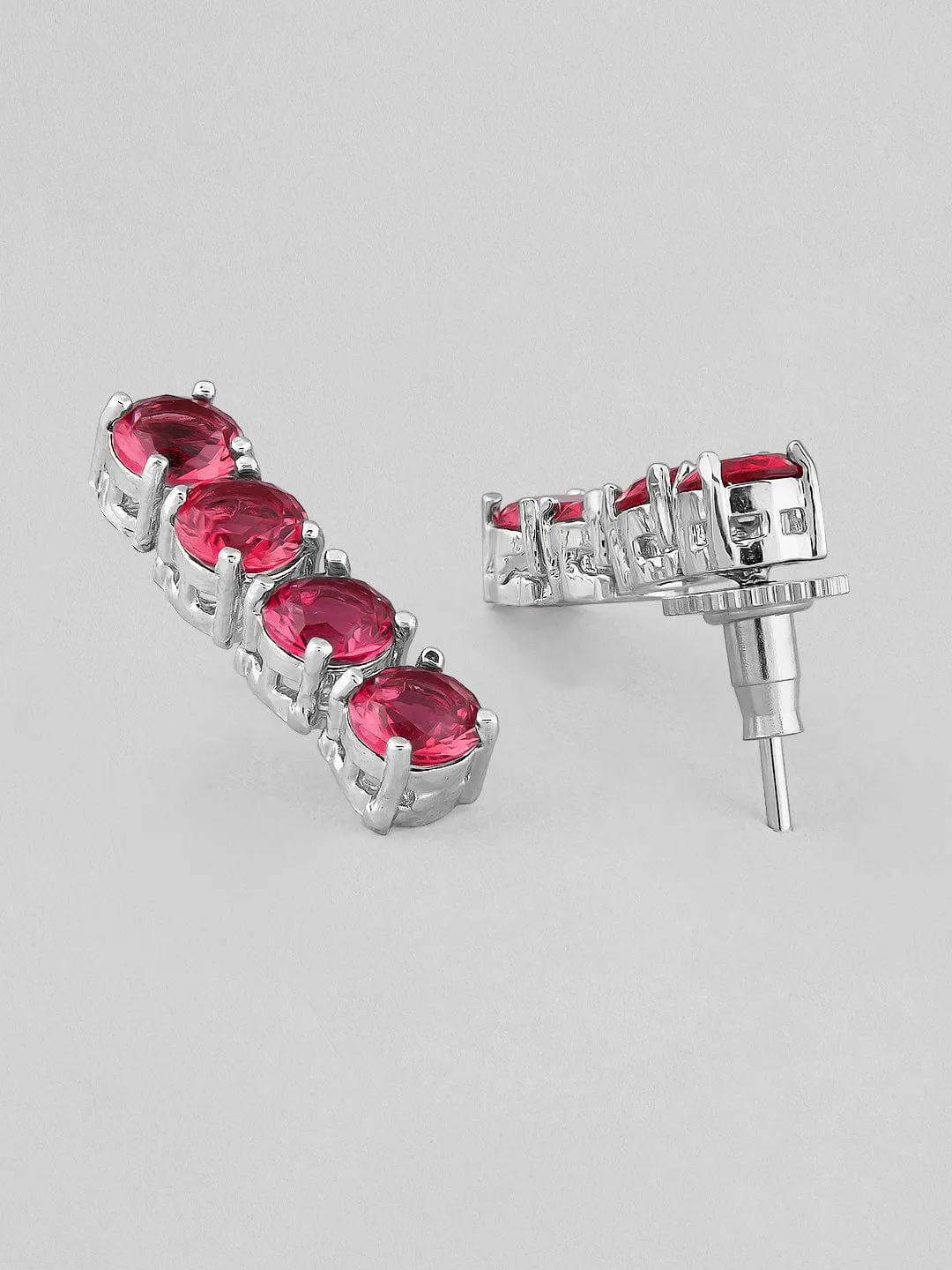 Rubans Silver-Plated Red Stone Studded Handcrafted Jewellery Set