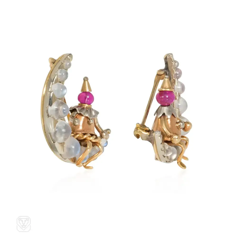 Rubel Retro moonstone and ruby man on the moon pins