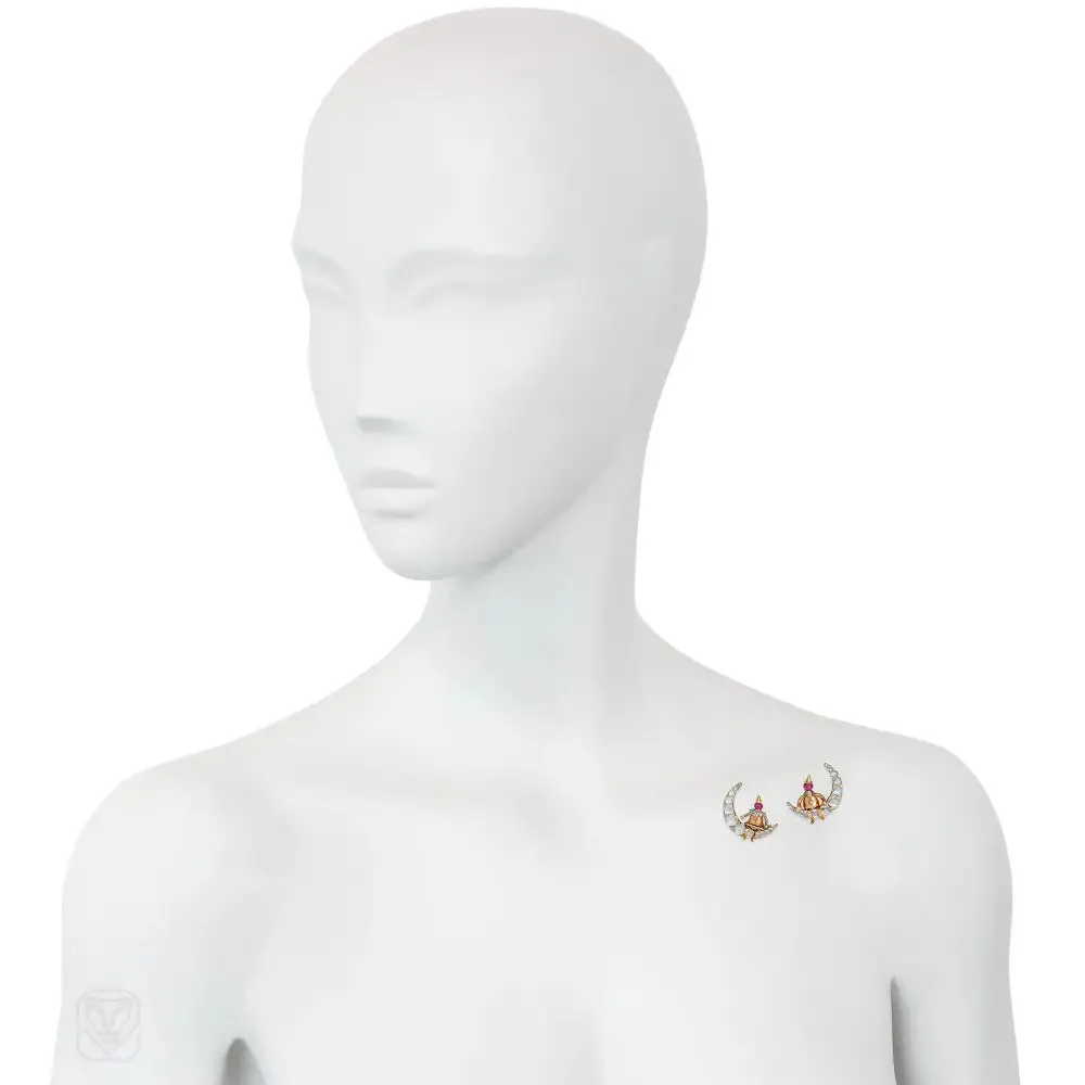 Rubel Retro moonstone and ruby man on the moon pins